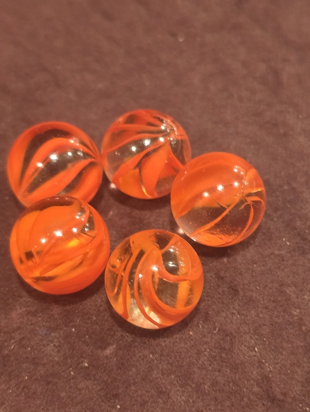 Red-Orange Glass Swirl Marbles Lot Of 5